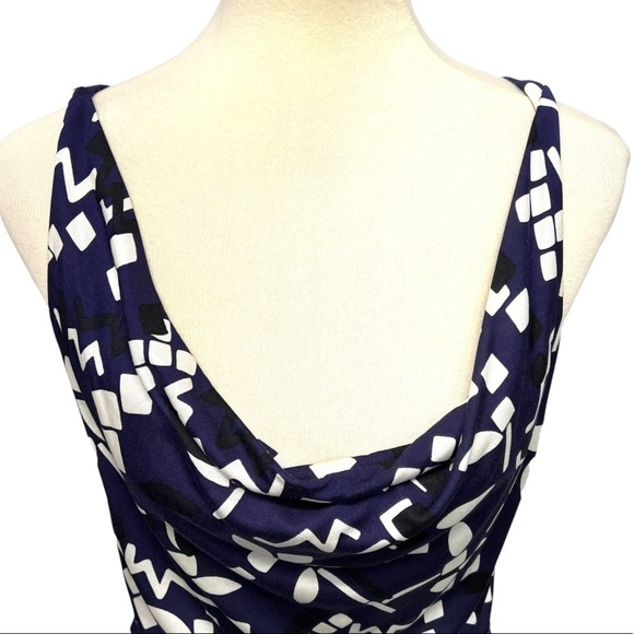 Diane Von Furstenberg Tadd Two Silk Blue Sleeveless Print Drape Neck Dress - Picture 3 of 13
